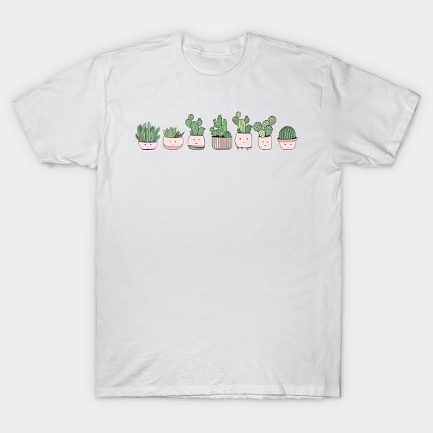 Cute smiling succulents in flowerpots T-Shirt by bigmomentsdesign